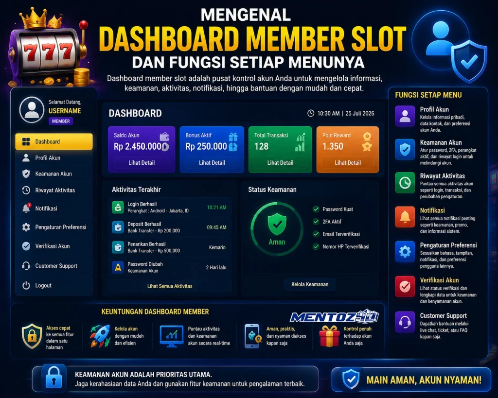 Mengenal Dashboard Member Slot dan Fungsi Setiap Menunya